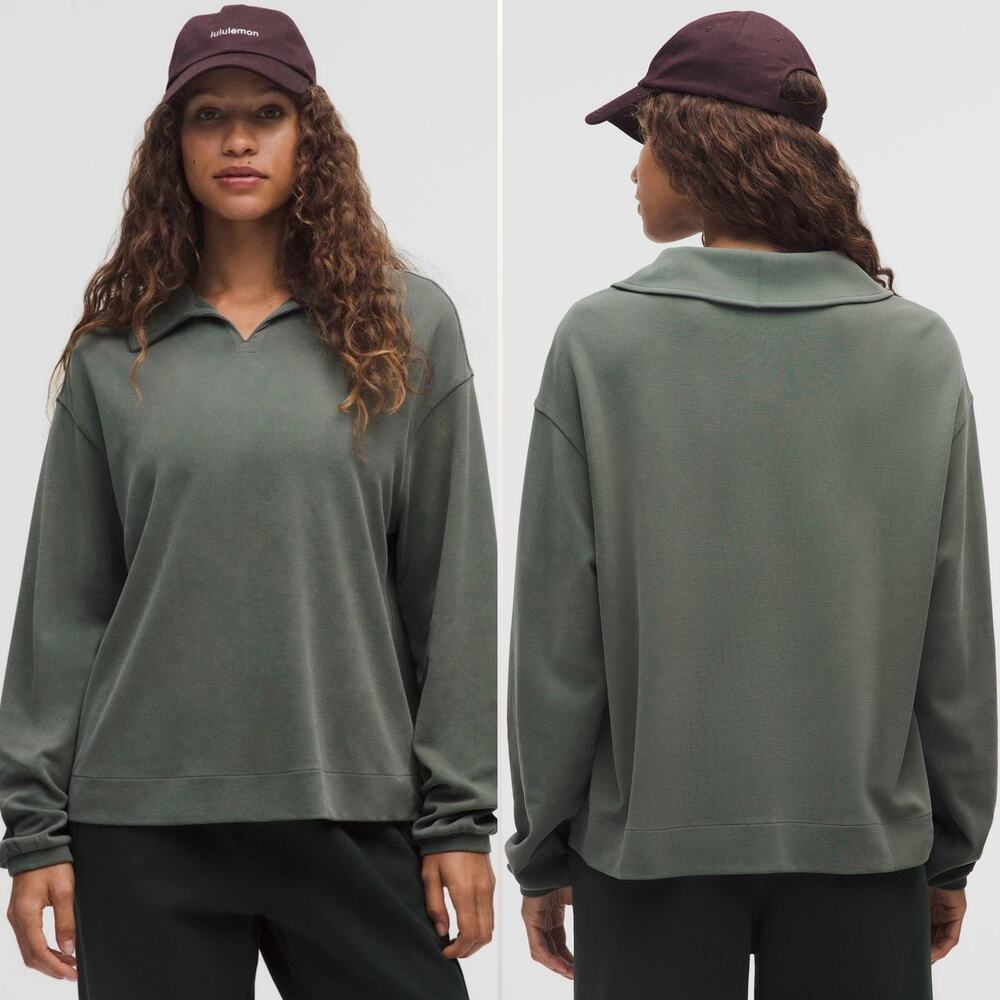 LULULEMON Softstreme Pique Oversized Long-Sleeve‎ Polo Shirt size XS Palm Deco